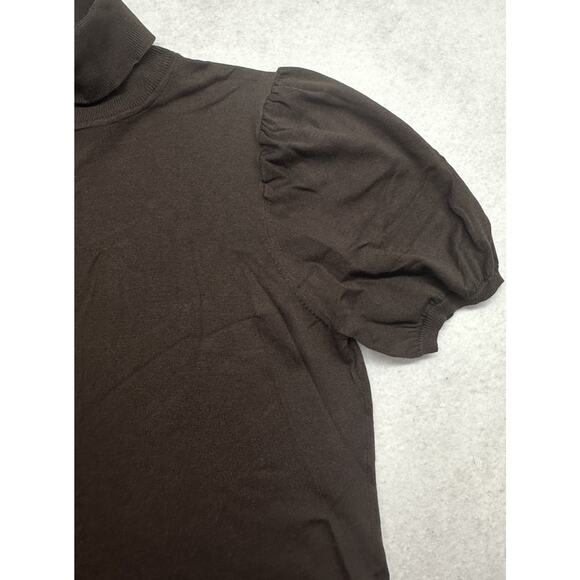 August Silk Womens Large Turtleneck Short Sleeve Top Lightweight Silk Brown - Picture 2 of 7